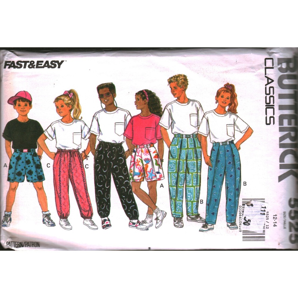 Vintage 1991 Butterick 5525 Kids Top Shorts Pants Sewing Pattern Sz 12-14 Uncut